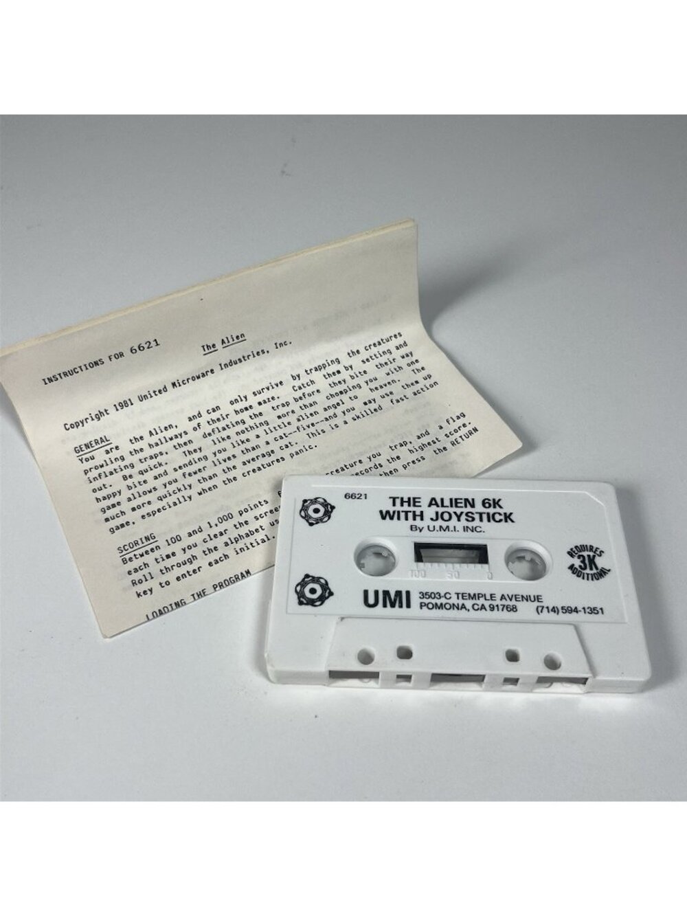 The Alien 6K UMI 6621 Commodore VIC-20 Cassette w/ Instructions 1981 Rare
